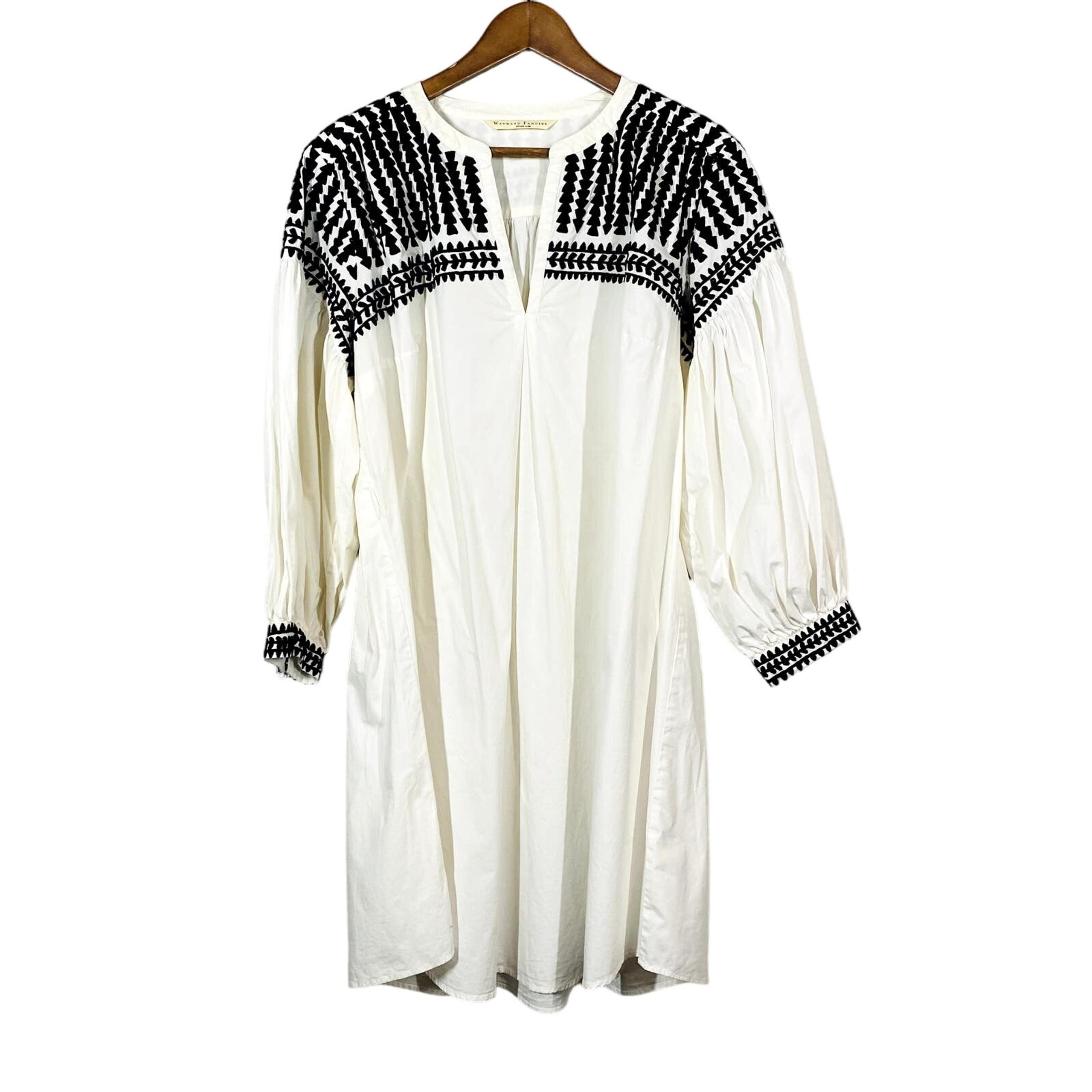 Wayward Fancies Eshakti Shift Dress Embroidered A Line White Black - 2XL