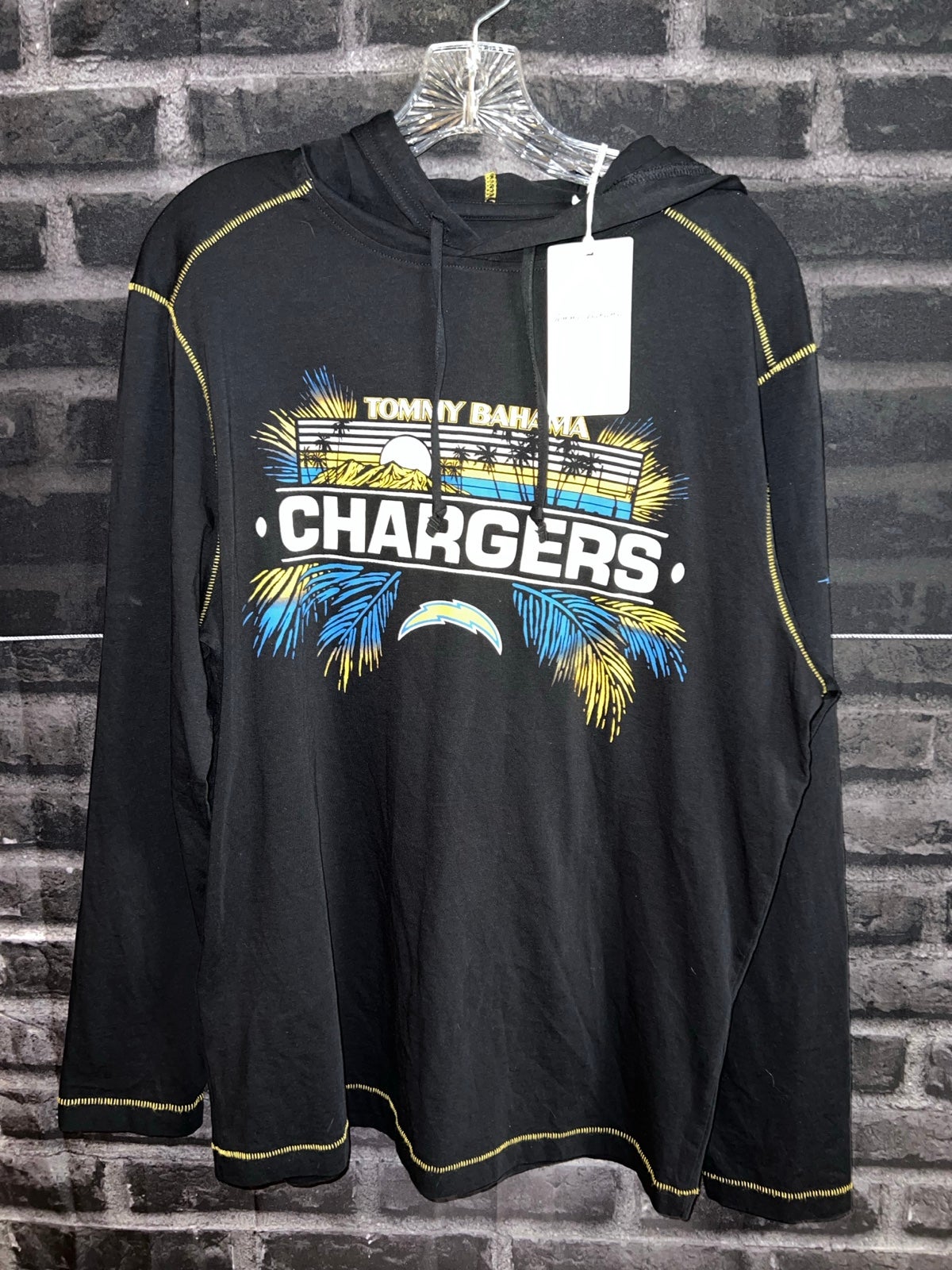 Tommy Bahama Small hooded pullover Shirt black LA Chargers MSRP 99.50 28x22