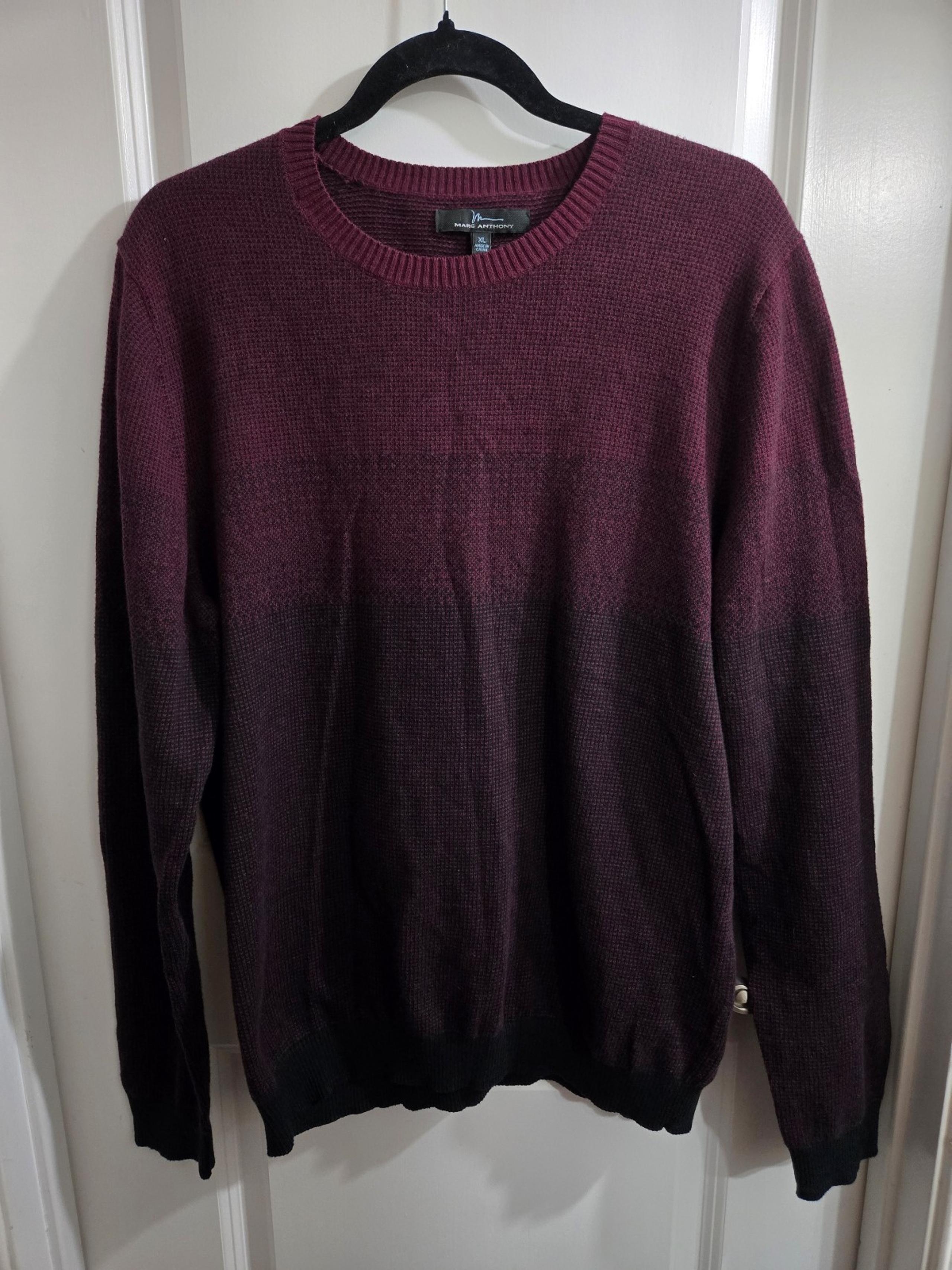 Mens Size XL Cotton/Cashmere Blend Burgundy Striped Sweater - Marc Anthony