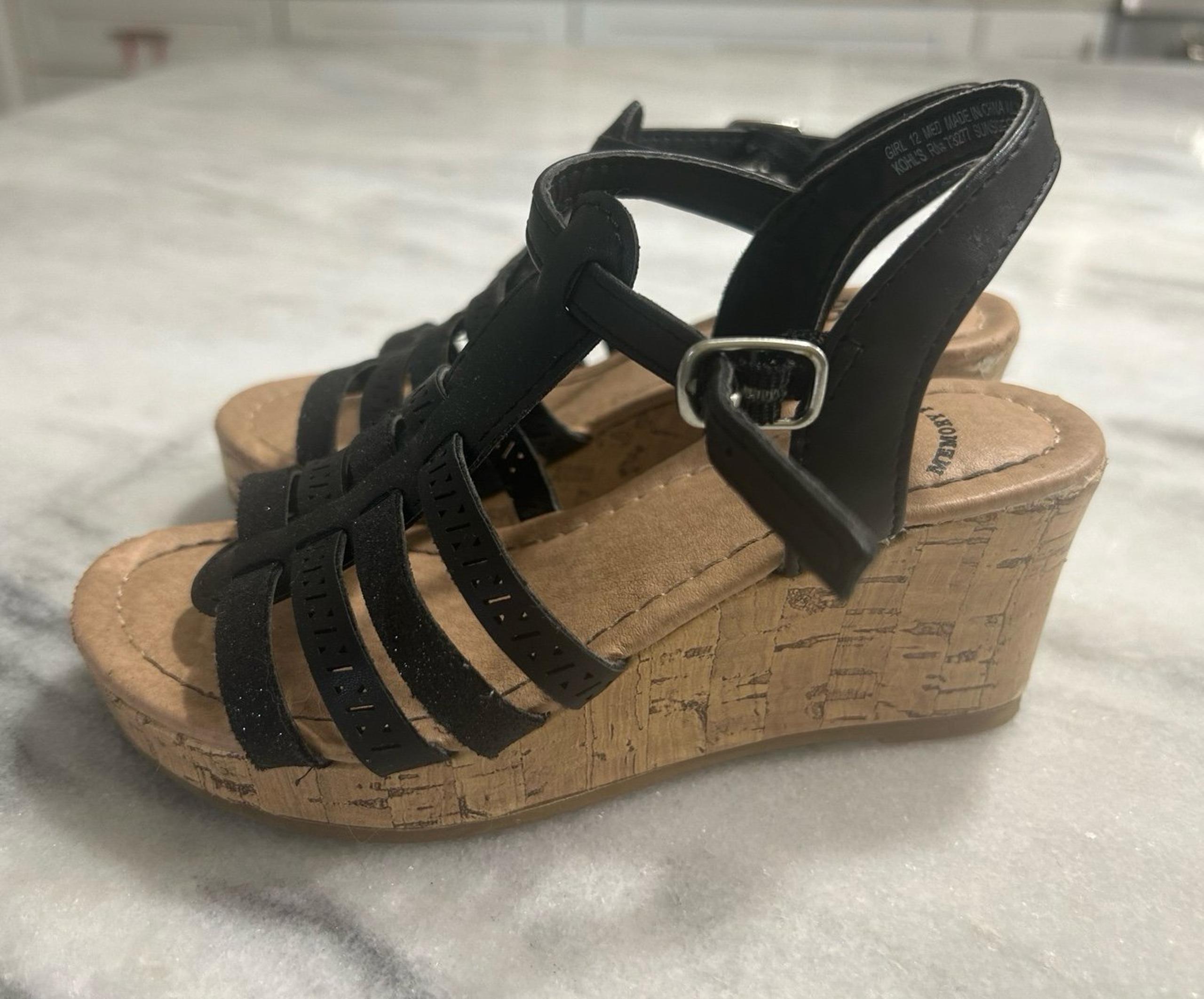 Sandals SO memory foam 12 girls toddler children shoes black sparkle wedge