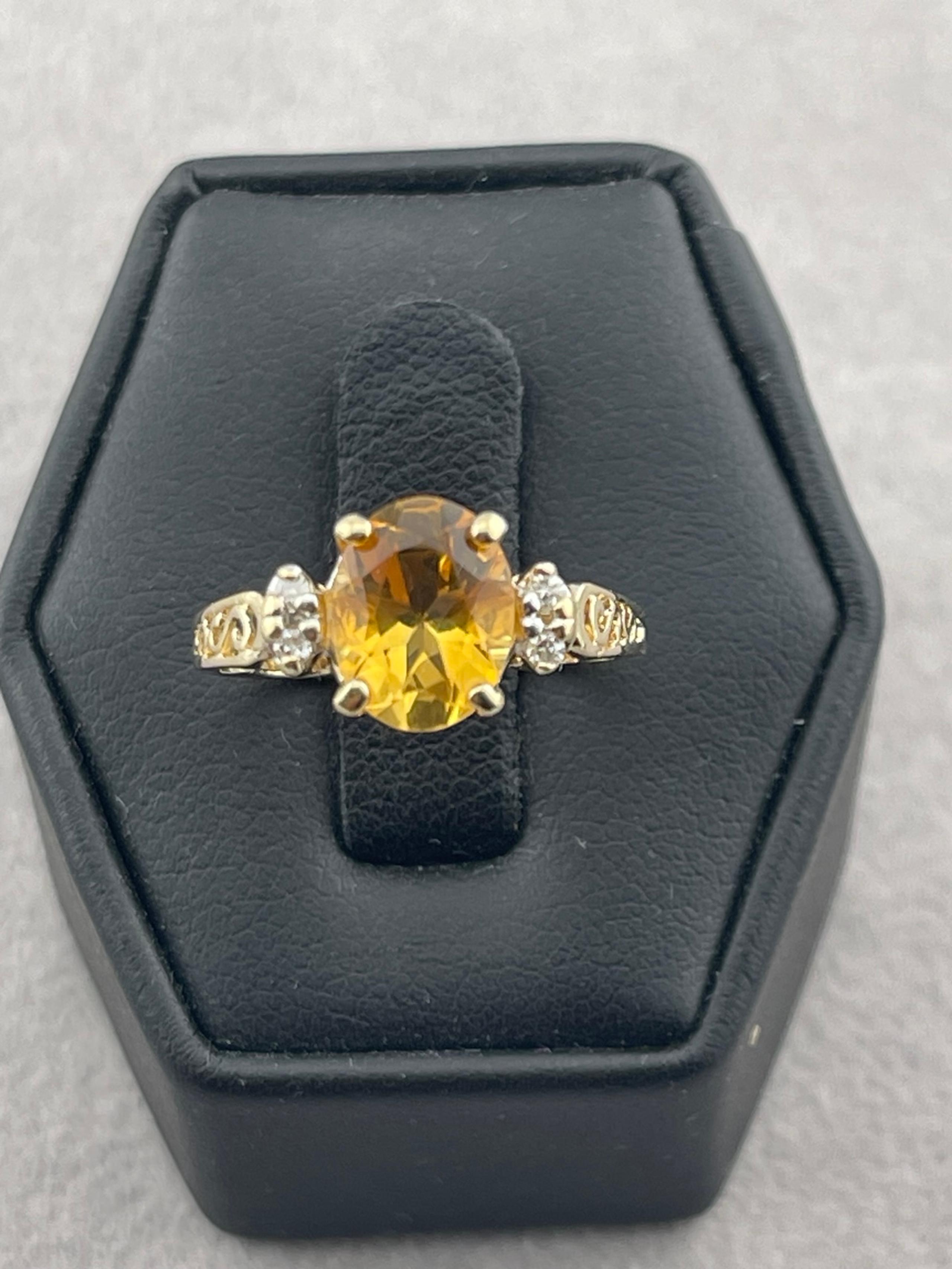 Vintage 1 carat citrine, and diamond fashion ring 14 karat yellow gold