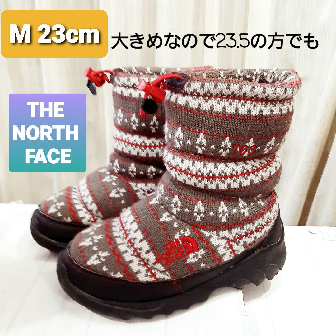 North Face 700 Knit Boots M 23cm Brown Embroidered Logo Cute