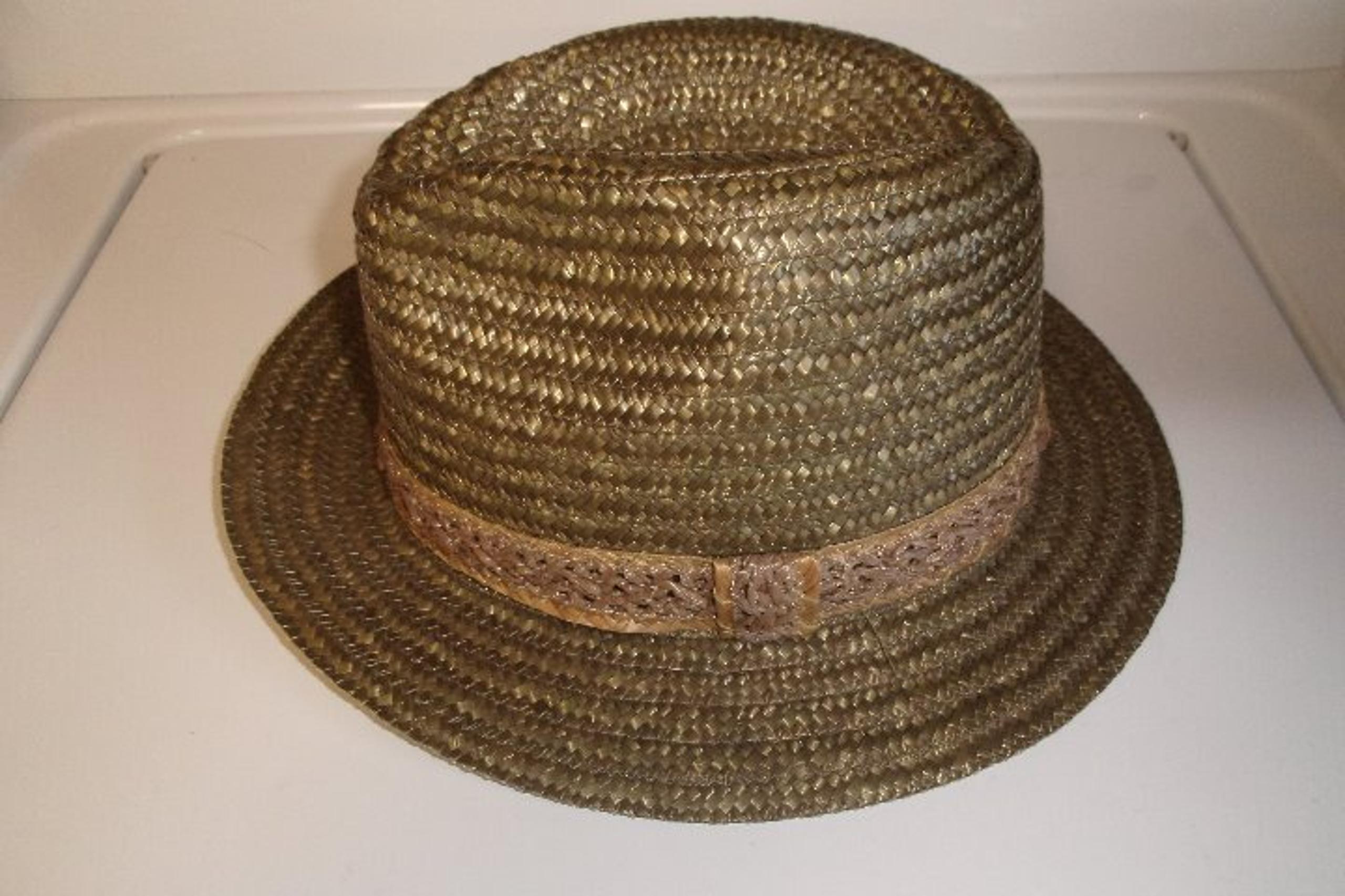 vintage mens hat fedora green strawlike