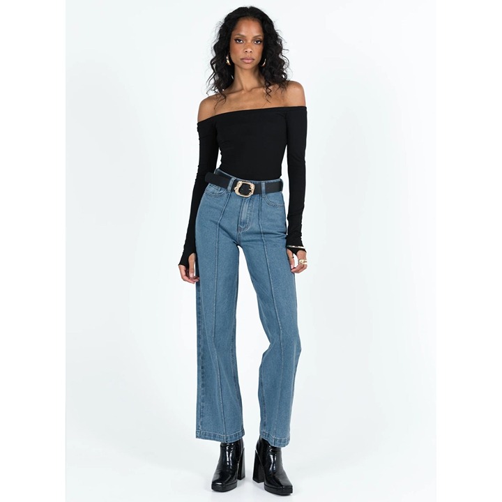 NWT Princess Polly BOORAN WIDE LEG MID WASH DENIM JEAN - Size US 4