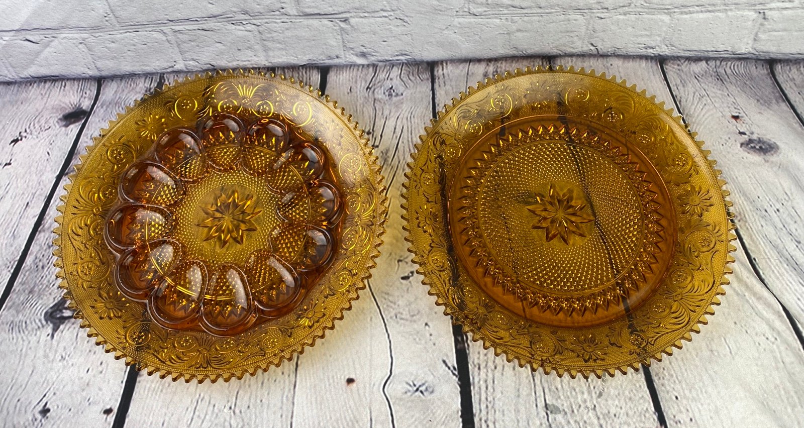 2 Piece Indiana Glass Co Tiara Amber Egg Platter And Serving Plate