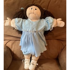 Vintage 80’s Handmade Brown Hair Blue Eyes Girl Doll 16.5 Inches