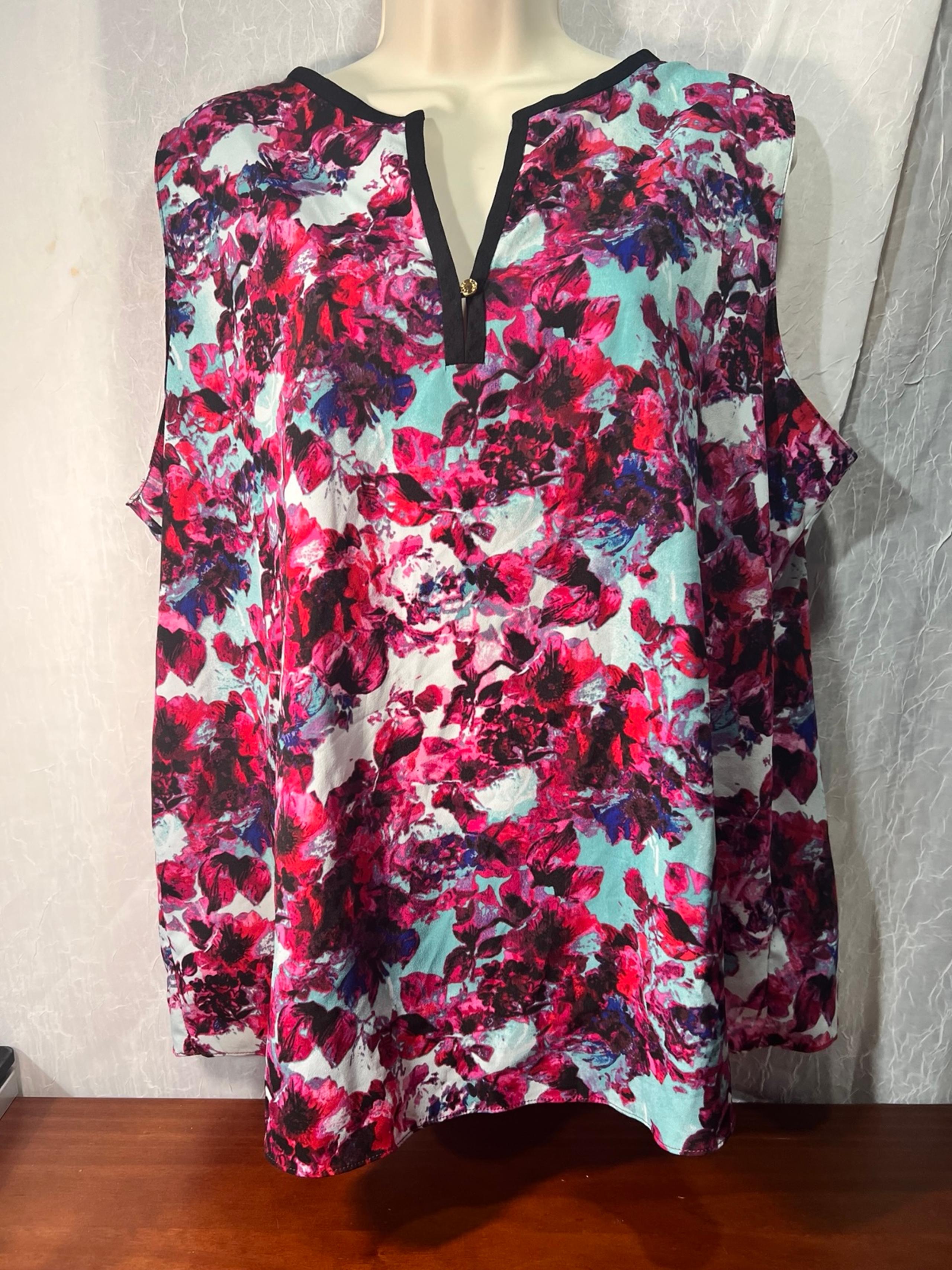 Ellen Tracy Women Blouse Top Sleeveless Lightweight Semi Sheer Floral • Size XL