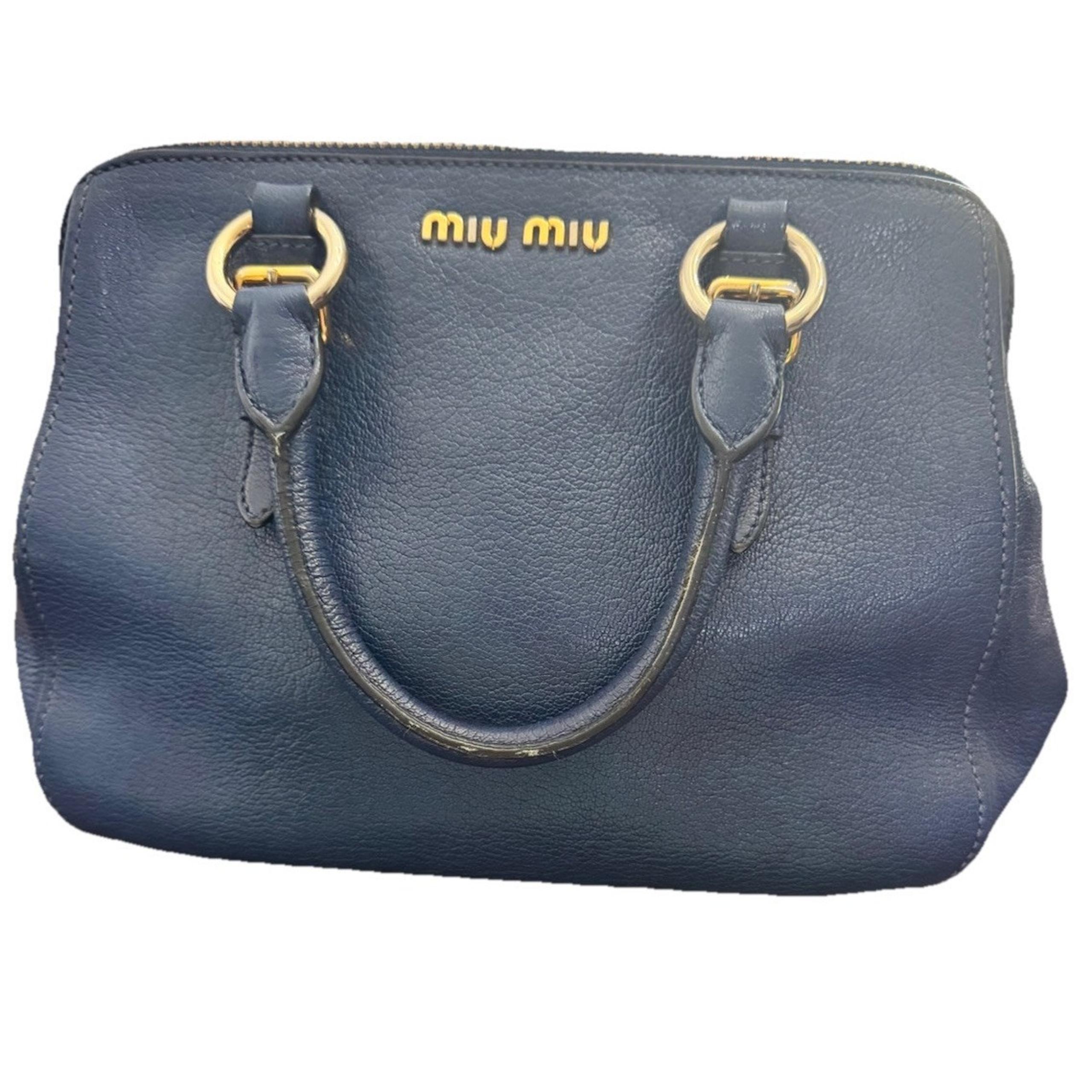 Authentic MIU MIU LUX Leather 2Way Shoulder Hand Bag 48589763 - COA Blue Leather