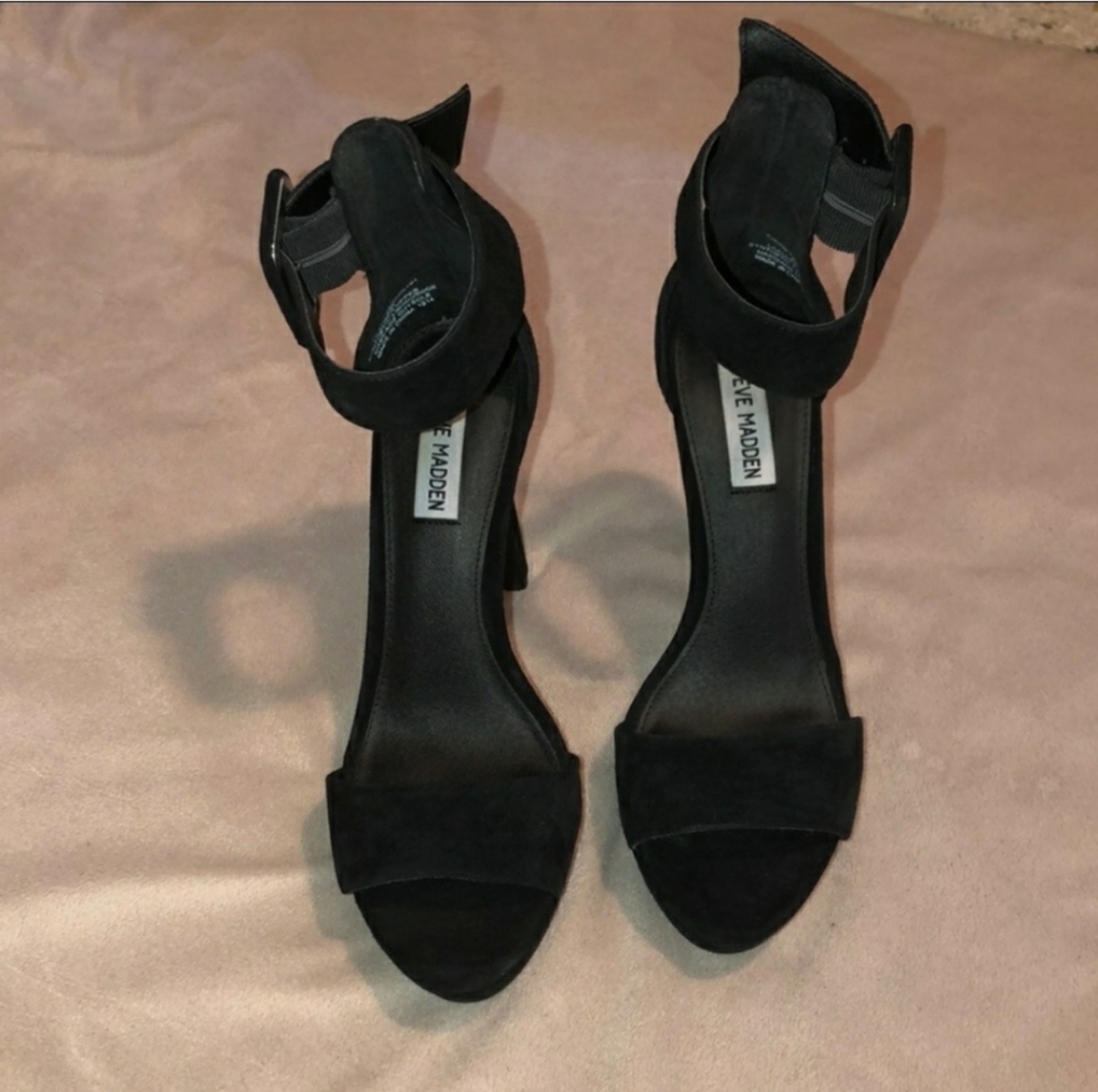 Steve Madden chunky black sandals heels black buckle closure size 8
