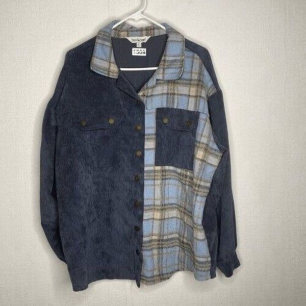 NWOT Davi & Dani Women's Size M Plaid Split Corduroy Shacket Streetwear Shirt