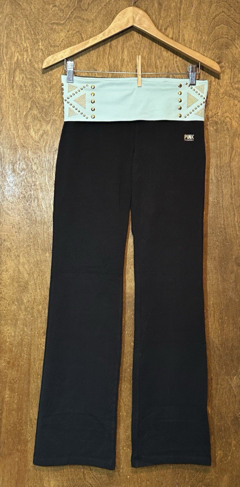 NWOT PINK Victoria's Secret (S) Y2K Bling Foldover Flare Leggings Wide Leg