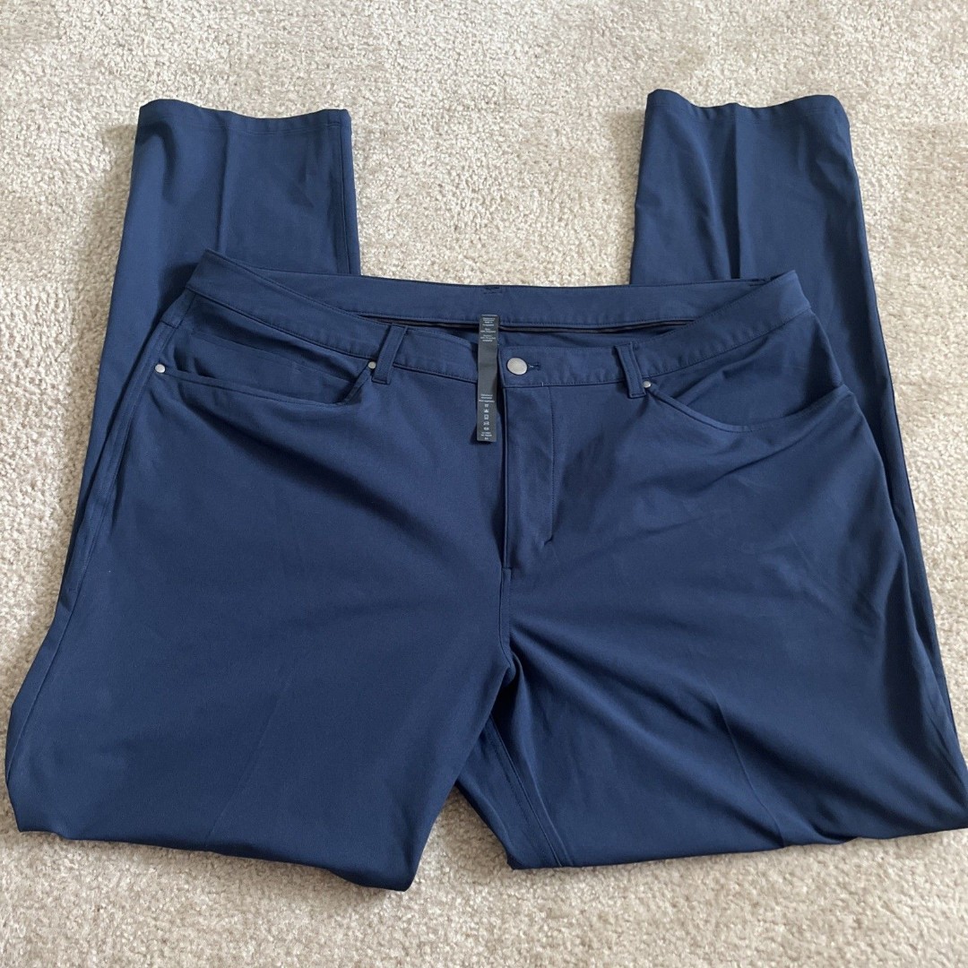 LULULEMON Men's ABC Slim-Fit Trouser Pants Navy Blue Warpstreme Size 40x33