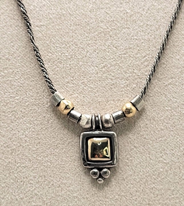 Estate 10K & 925 Sterling Silver Pendant with Beads 18 1.5mm Rope Chain