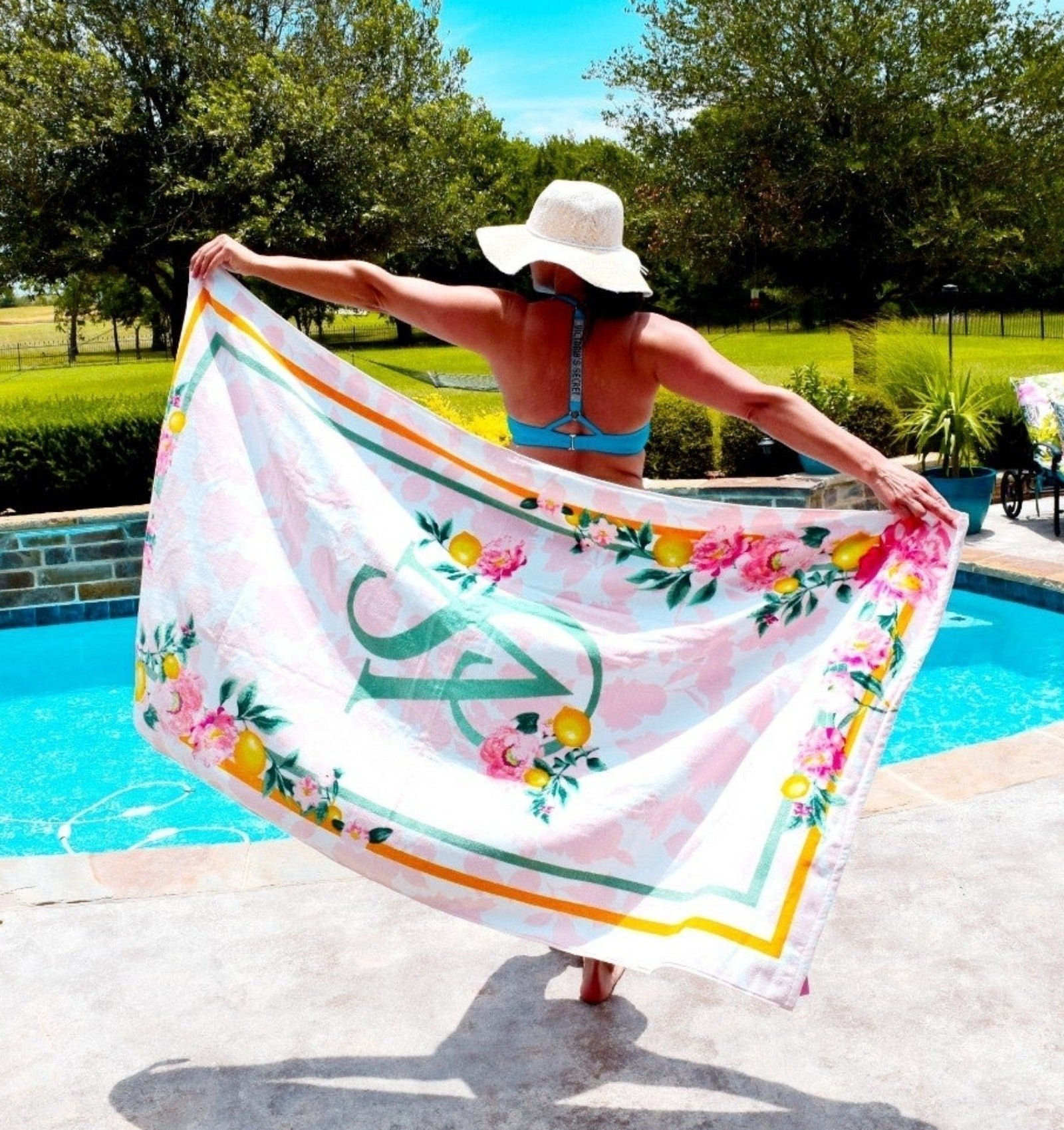 NEW Victoria's Secret Logo Floral Lemon Beach Towel
