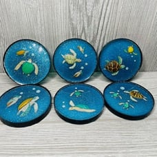 6 epoxy hand made 3d turtle drink coasters w/ glitter nautical sea life coasters