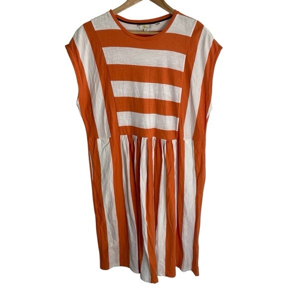 Boden Orange and White Jersey T shirt cotton dress size 12 relaxed coastal chic