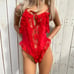 Red vintage bodysuit teddy lace trim lar
