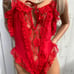 Red vintage bodysuit teddy lace trim lar