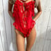 Red vintage bodysuit teddy lace trim lar