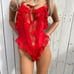 Red vintage bodysuit teddy lace trim lar