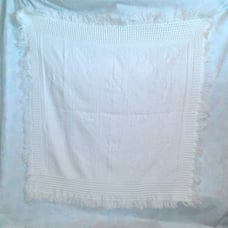 Vintage Bear Letters Squares Woven Baby White Blanket Fringe 35 X 34