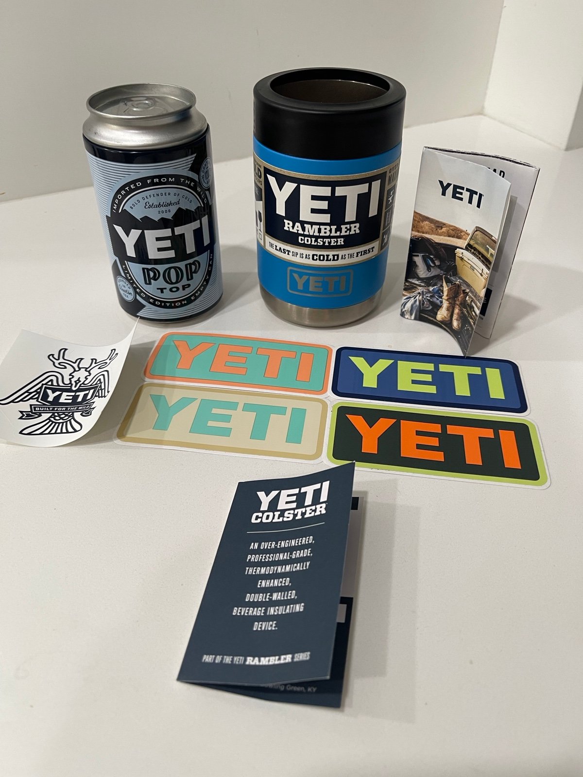 Yeti Colster TAHOE BLUE Limited edition Sticker Pop Stash Can LOT RARE NEW! HTF
