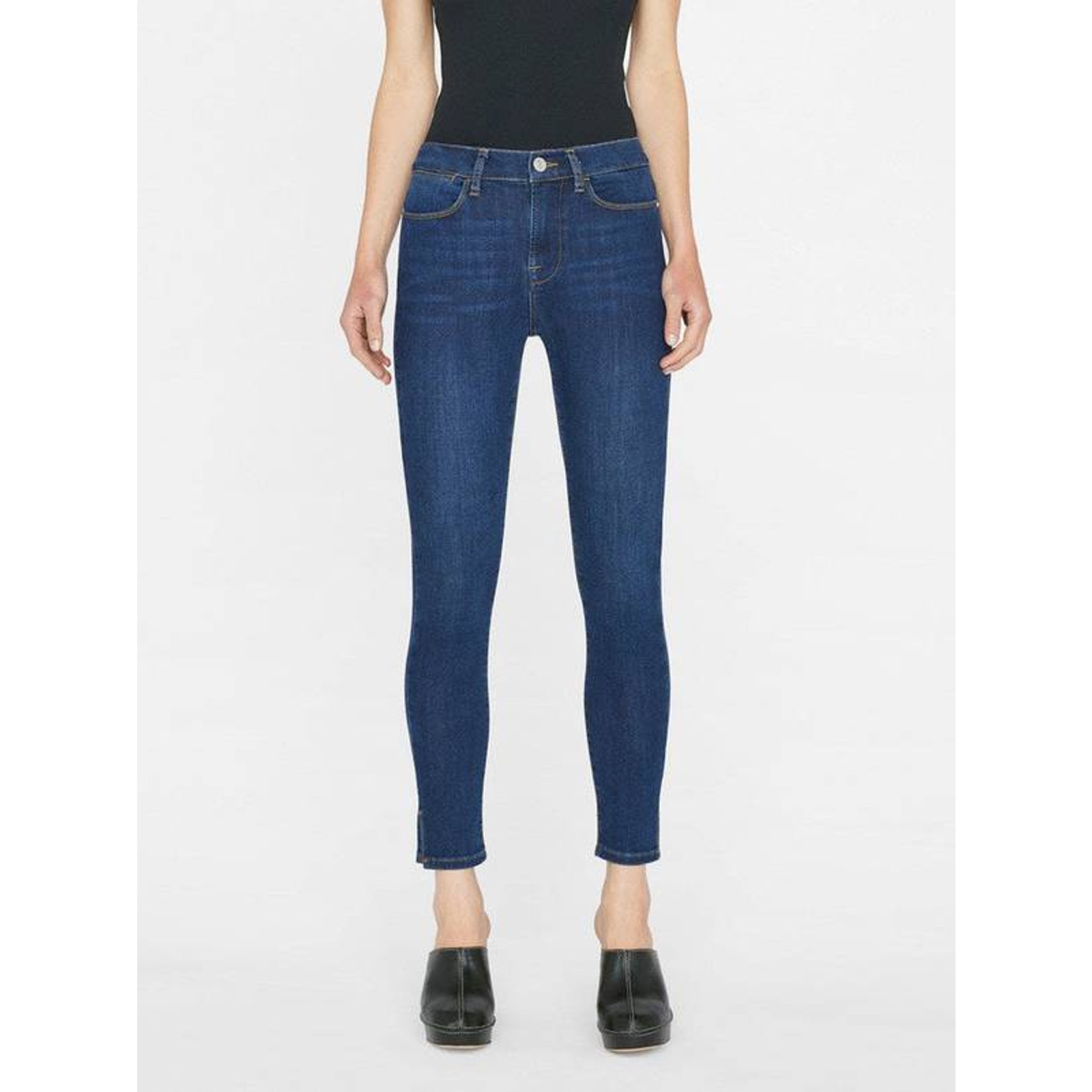FRAME Black Le High Skinny Side Ankle Slit Jeans Majesty Zip LHSKOS865 NEW 30