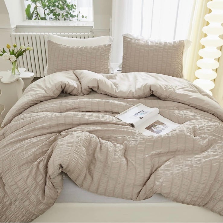 King size comforter set seersucker beige nude farmhouse rustic