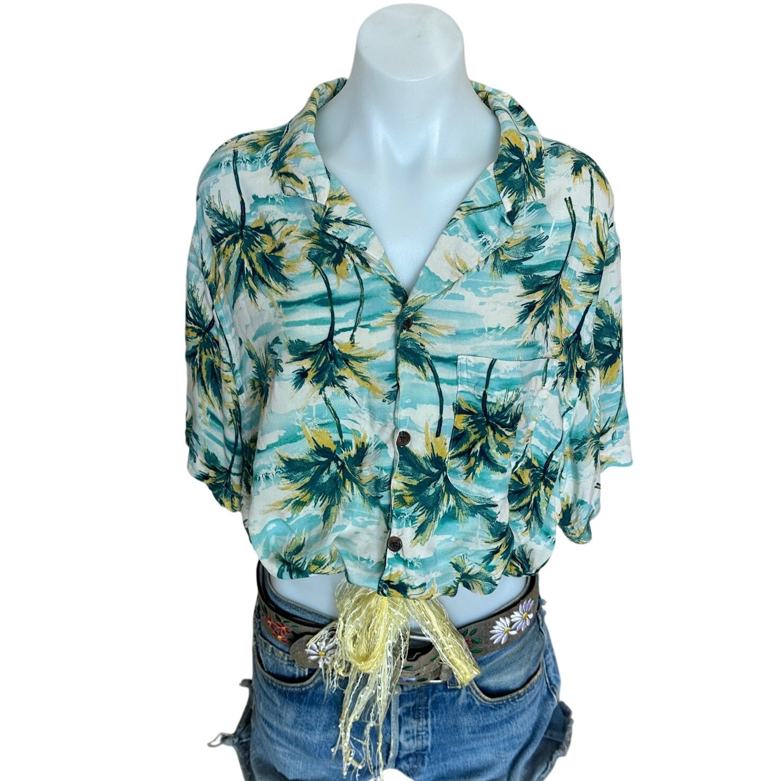Hawaiian Shirt Tropical Button Down Crop Top One Size Boxy Coconutgirl Unique