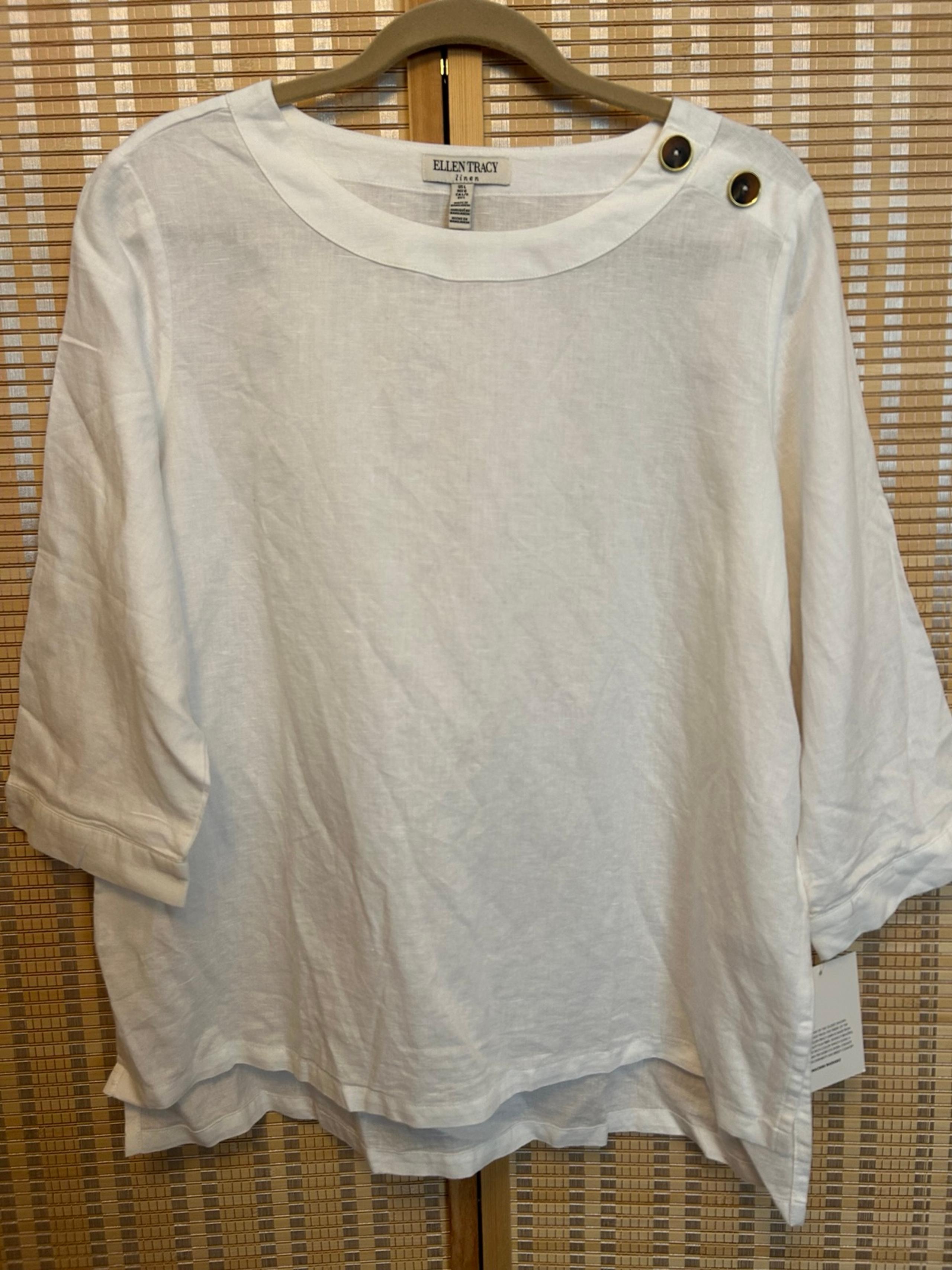New Ellen Tracy White Linen Shirt Blouse woman’s size Large