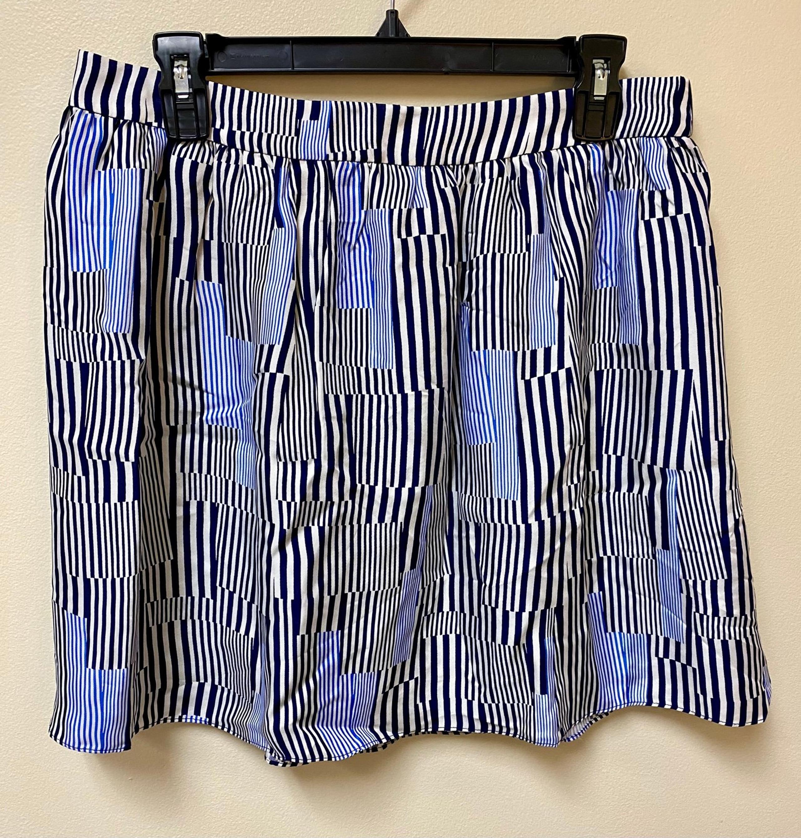 Armani Exchange Grid Mix Striped A-Line Mini Skirt Blue Black Sz 10 NEW WITH TAG