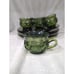 Indiana Glass Green Kings Crown Thumbprint Coffee & Snack Plates, Vtg Set Of 4