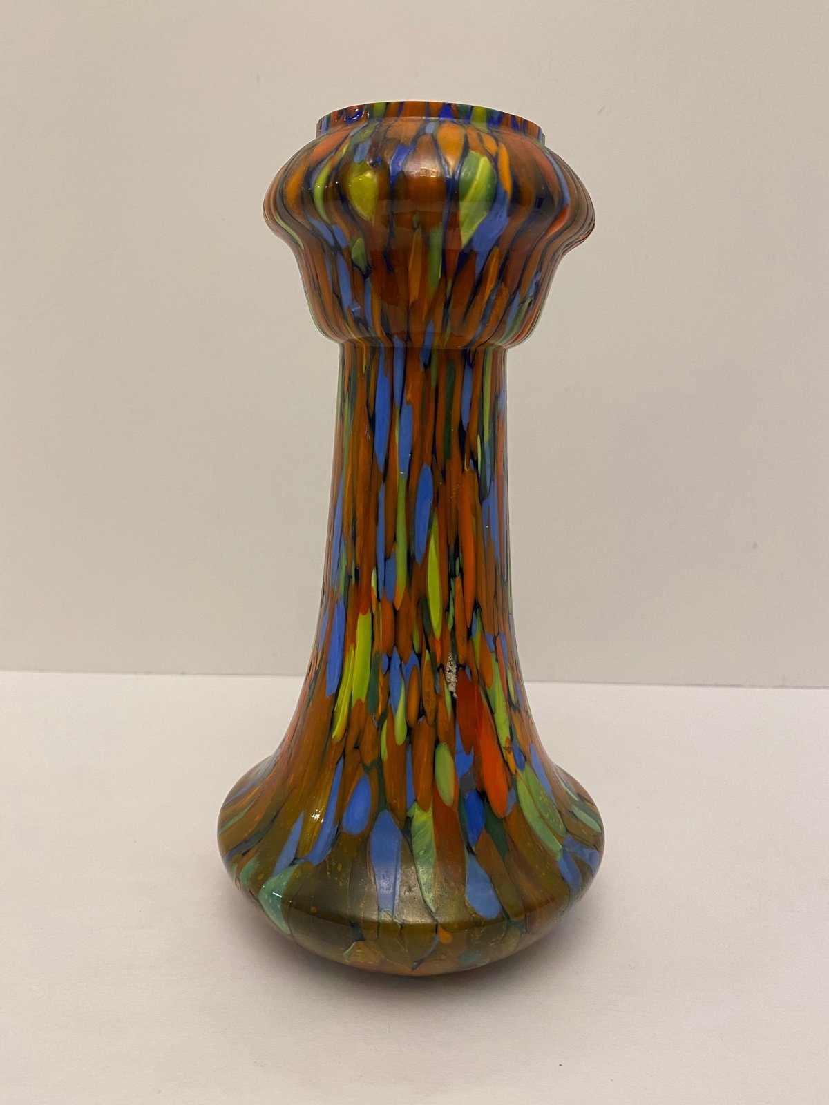 Antique Vintage 8.25” Bohemian Czechoslovakia Spatter Confetti Art Glass Vase.