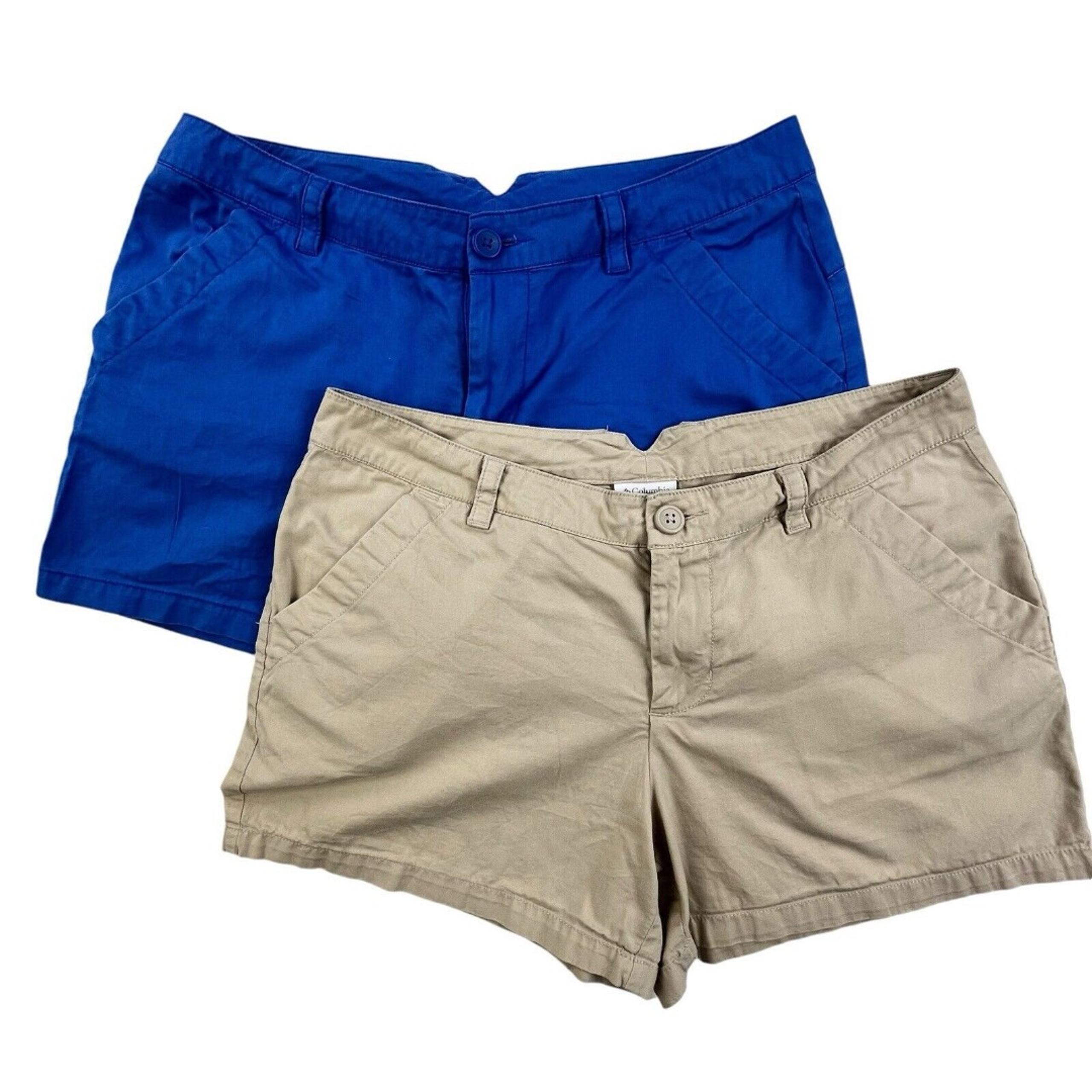 Columbia Shorts Lot of 2 Womens 10 32 x 4” Inseam Outdoors Chino Blue & Khaki