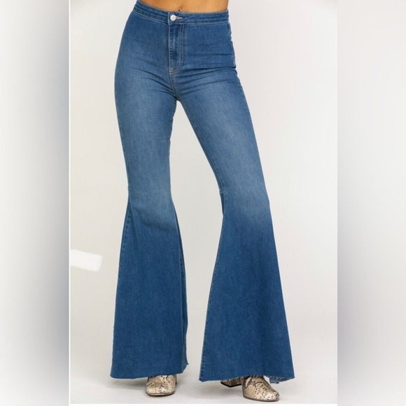 NWT FREE PEOPLE WOMEN'S DARK WASH HIGH RISE JUST FLOAT ON FLARE JEANS