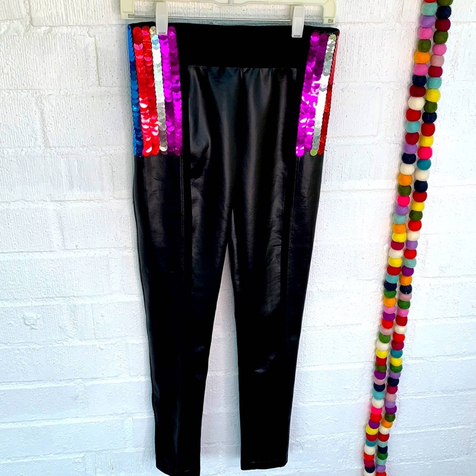 No Ka Oi Women's Sequins Faux Leather Aloha High Rise Leggings sz M
