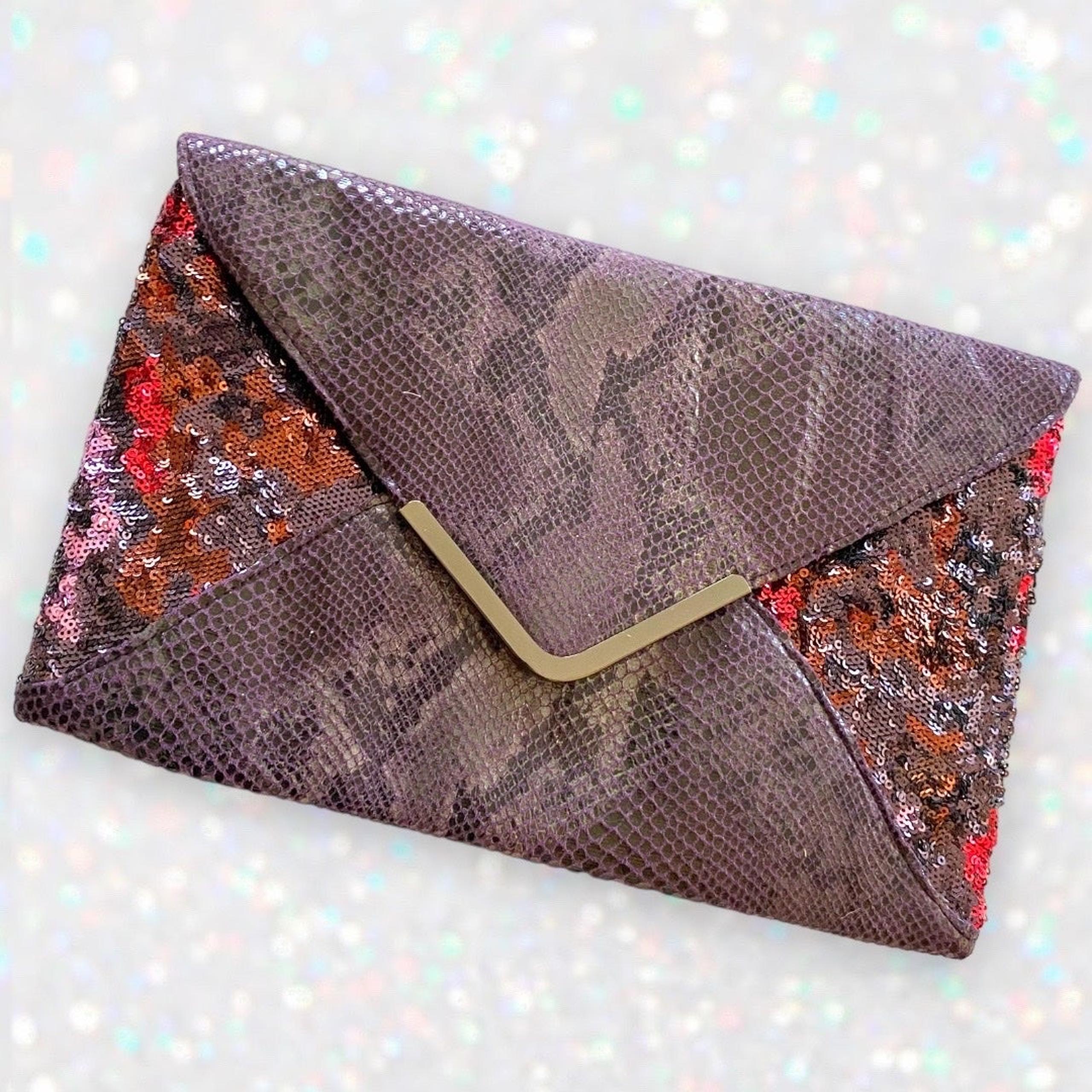 Big Buddha Purple Snakeskin & Sequin Large Clutch Purse