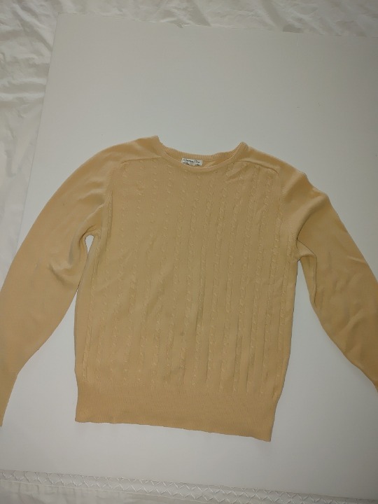 CHRISTIAN DIOR Woman's Long Sleeves Crew Neck Cable Knit Sweater Beige Size L