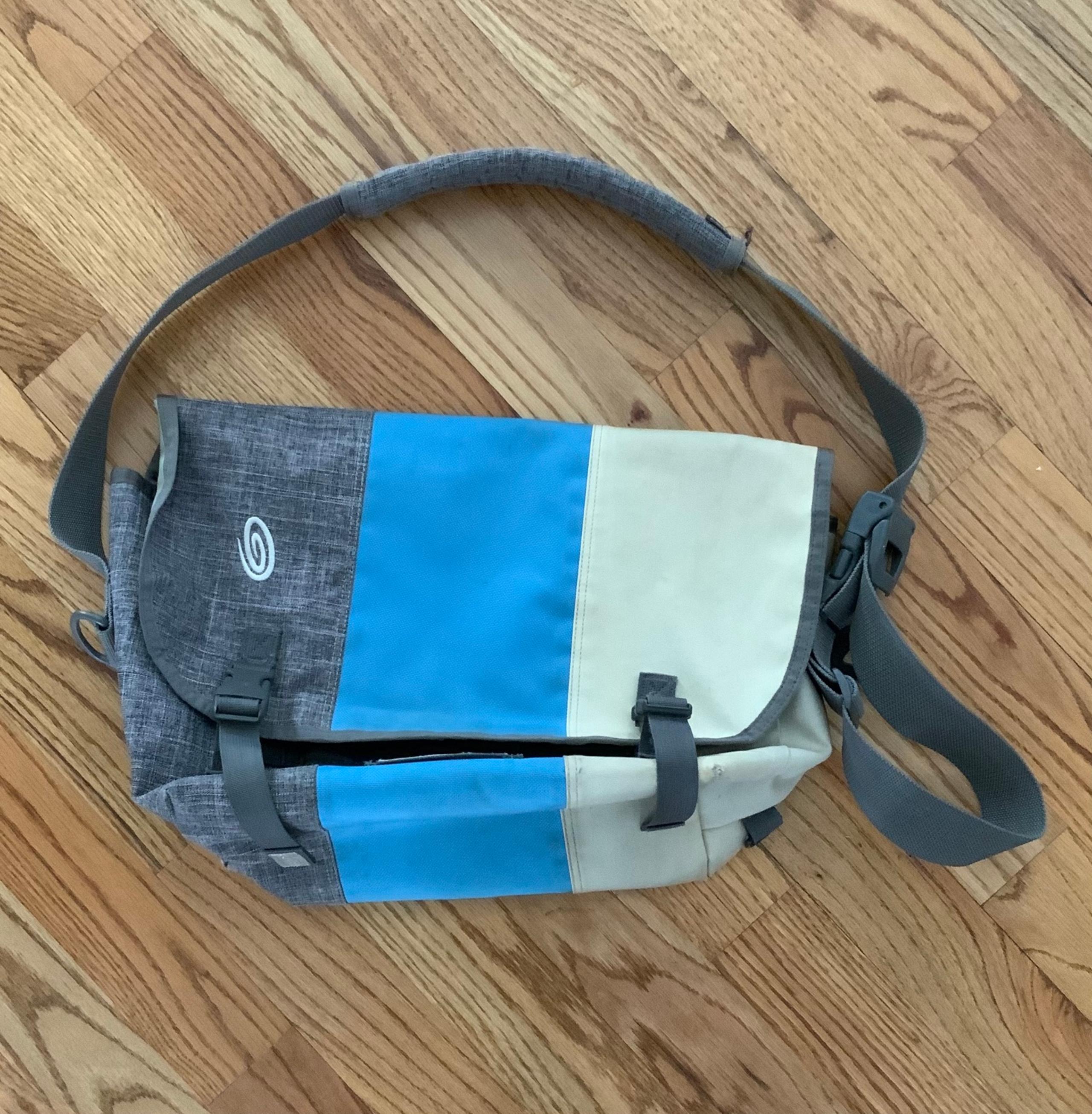 Timbuk2 Messenger Bag In Gray/Blue/Cream Cross Body Strap With Pad Pre-Owned