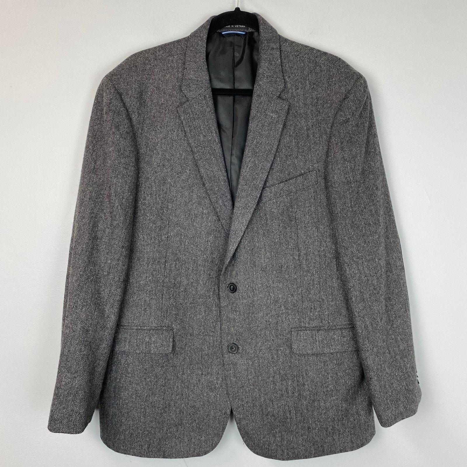 Tommy Hilfiger Mens Sport Coat Jacket Blazer 44R Elbow Patches Black Chevron
