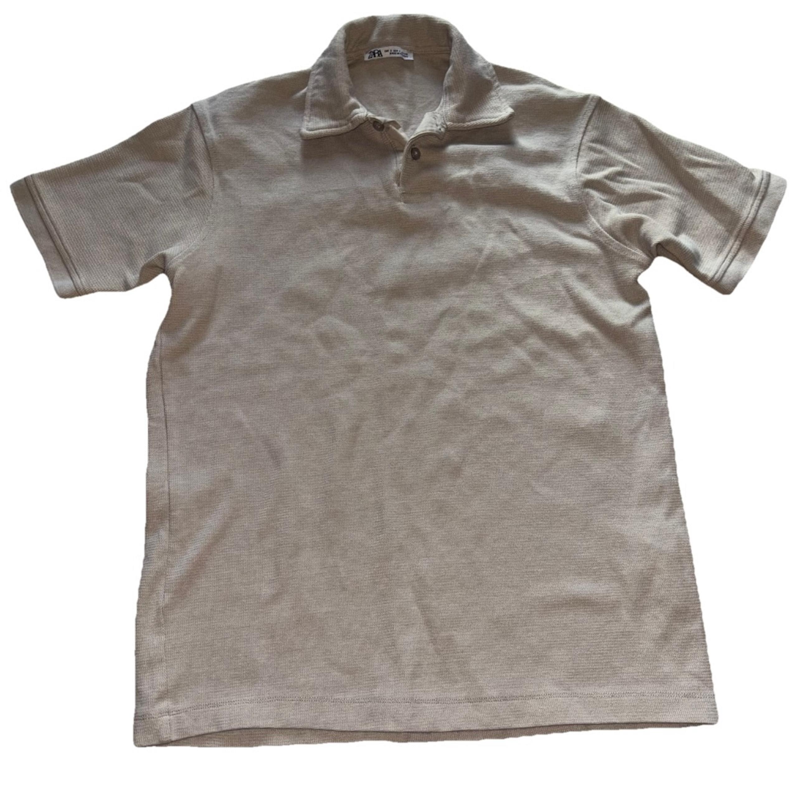 Zara Tan Short Sleeve Polo Shirt Men's Size Small Casual VNeck Collared Fitted