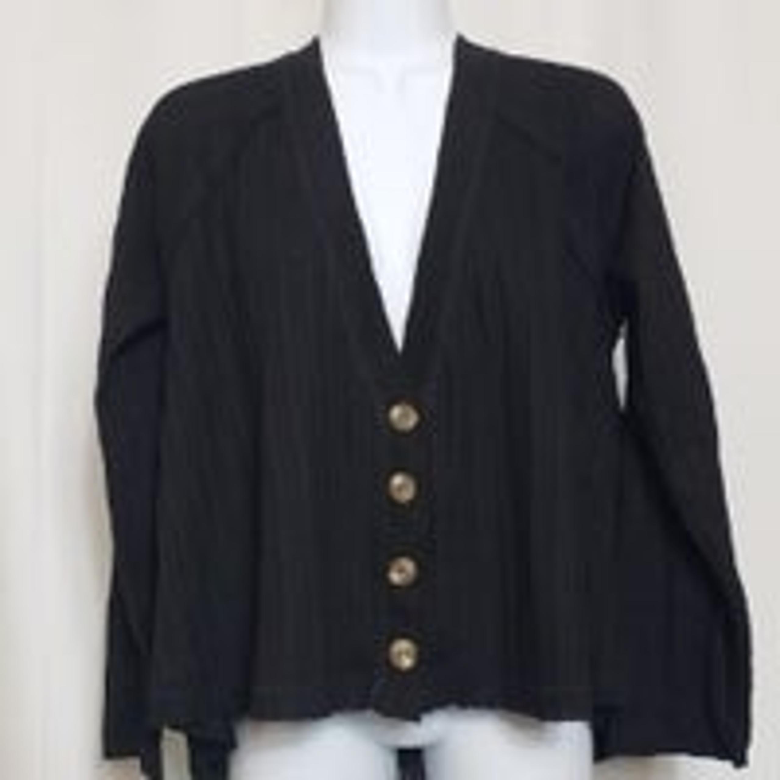 Very J Black Rib Knit Button Up Sweater Cardigan