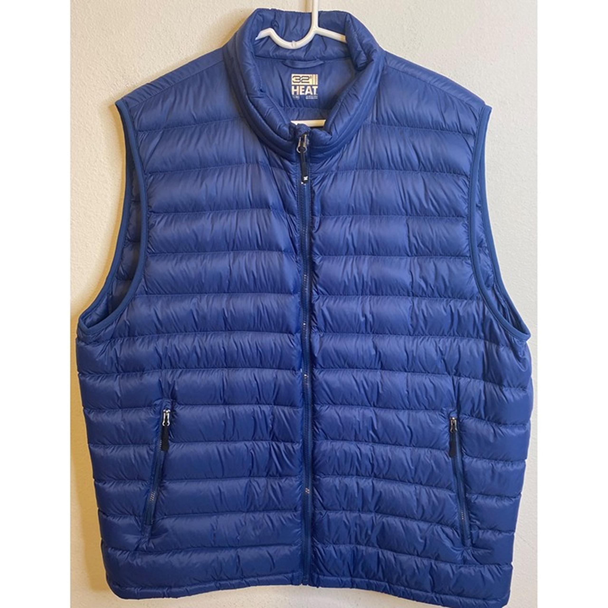 32 Degrees Heat Mens Lightweight Puffer Down Vest Sleeveless XXL Blue Nylon