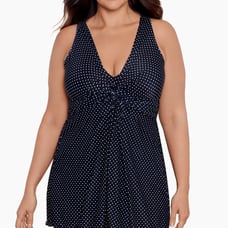 Miraclesuit Pin Point Marais One Piece Swimsuit Dress Black Size 18 NWOT