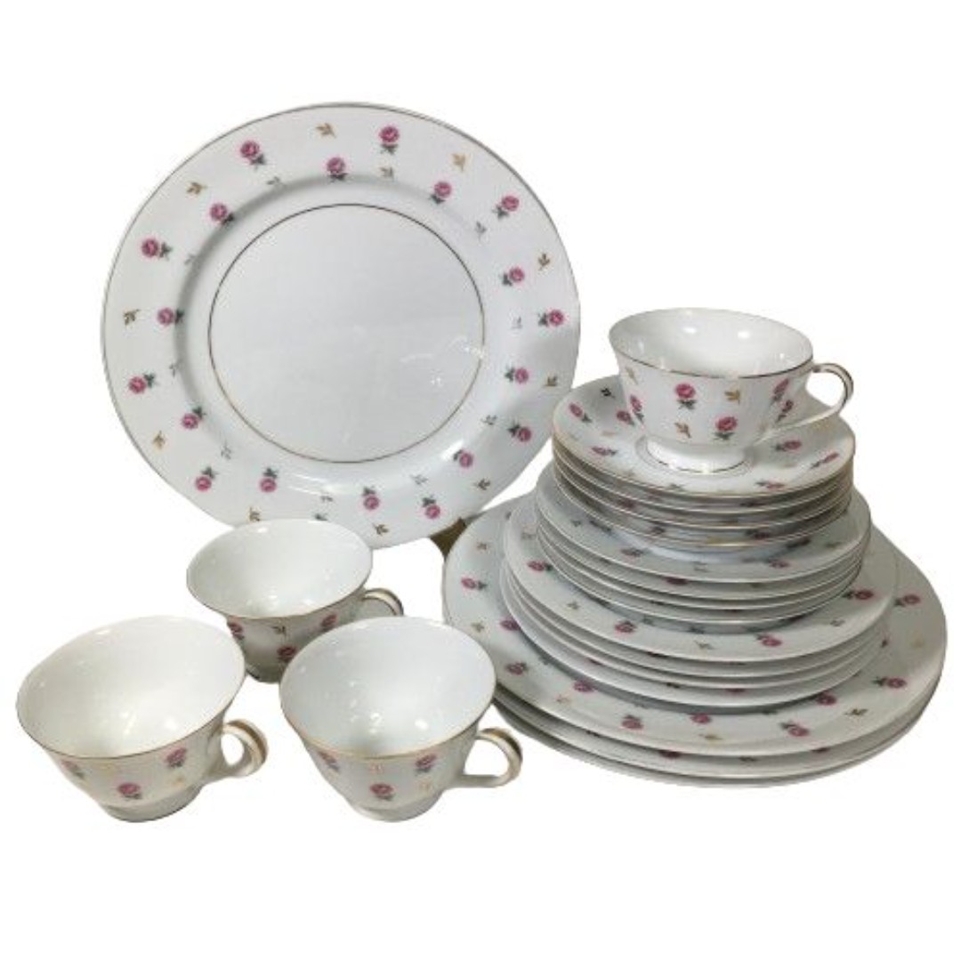 20 pc Set Noritake Rosalie Dinner Salad Bread Plates Cup Saucers Roses Leaves