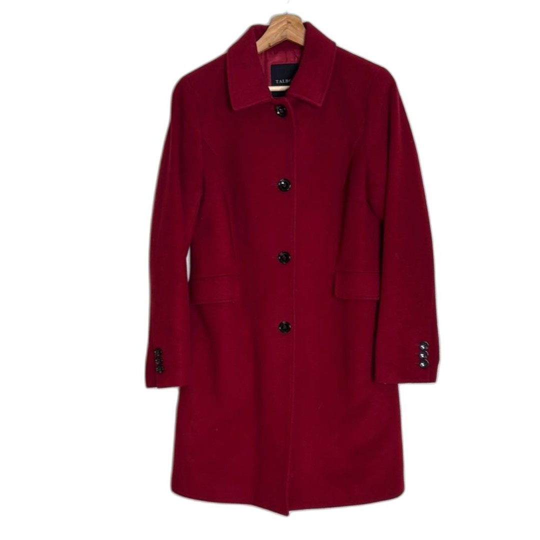 Talbots ladies maroon button up wool cashmere trench pea Coat size 8