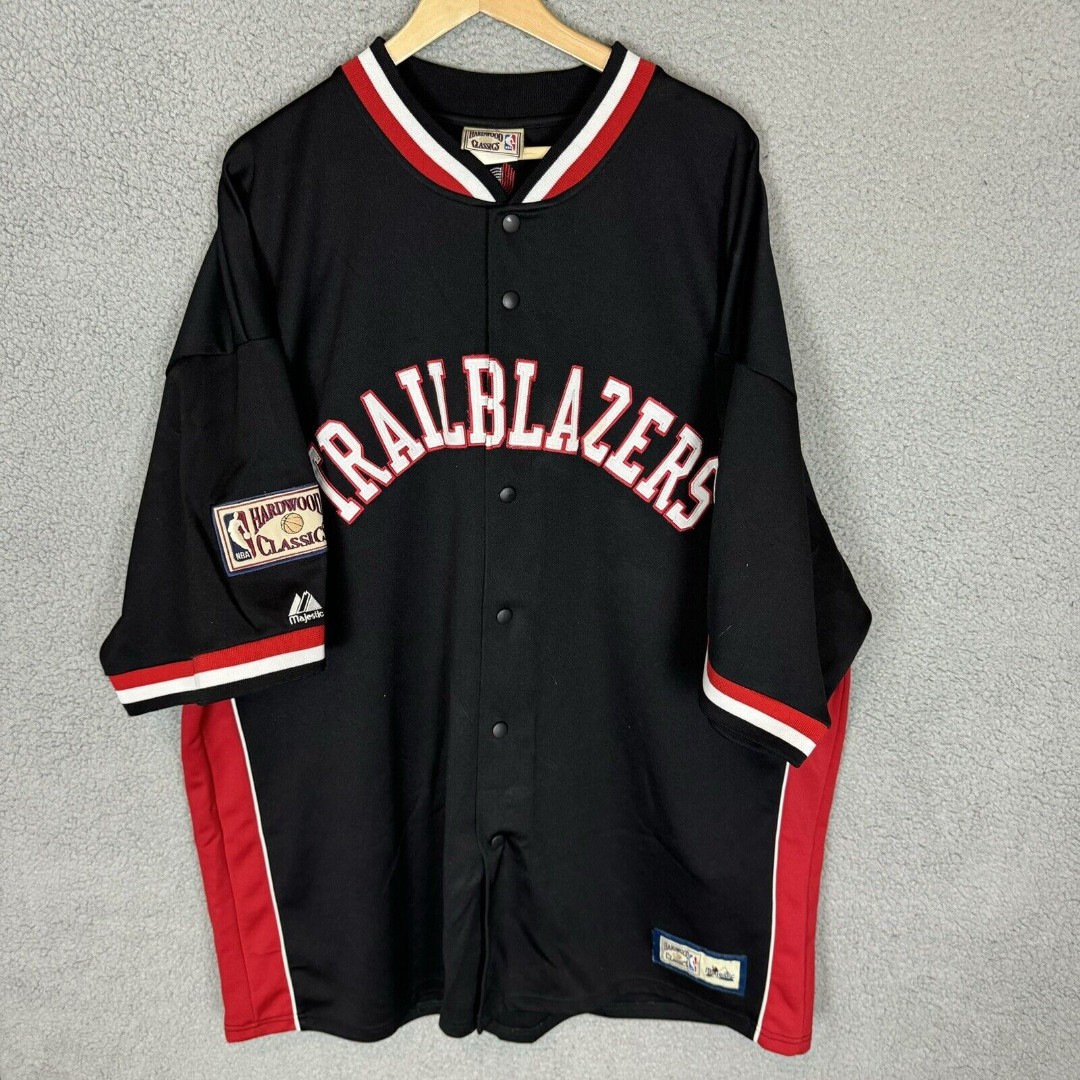 Hardwood Classics Majestic Portland Trailblazer Warm Up Button Shirt Mens XXL
