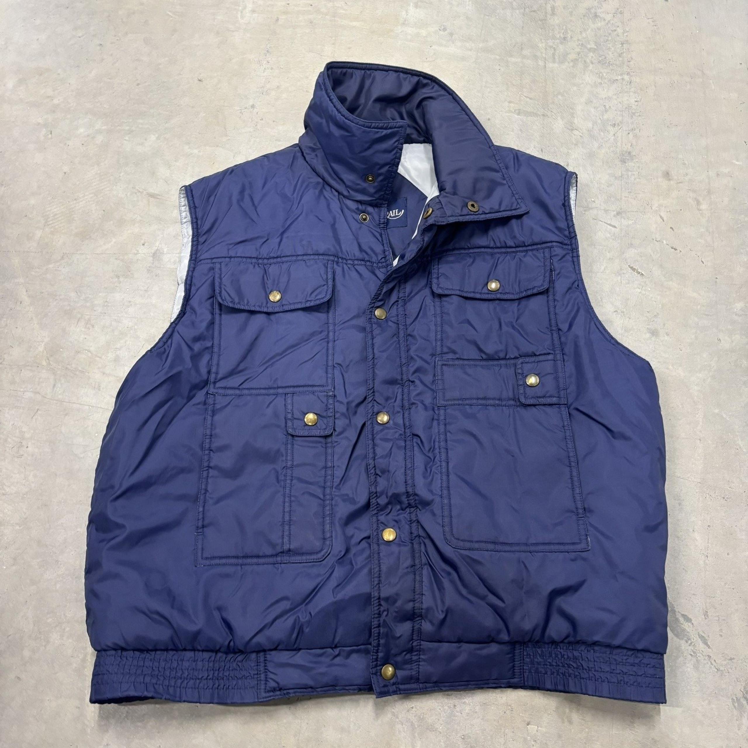 Vintage Ozark Trail Men's Size L Blue Puffer Zip Up Pockets Vest