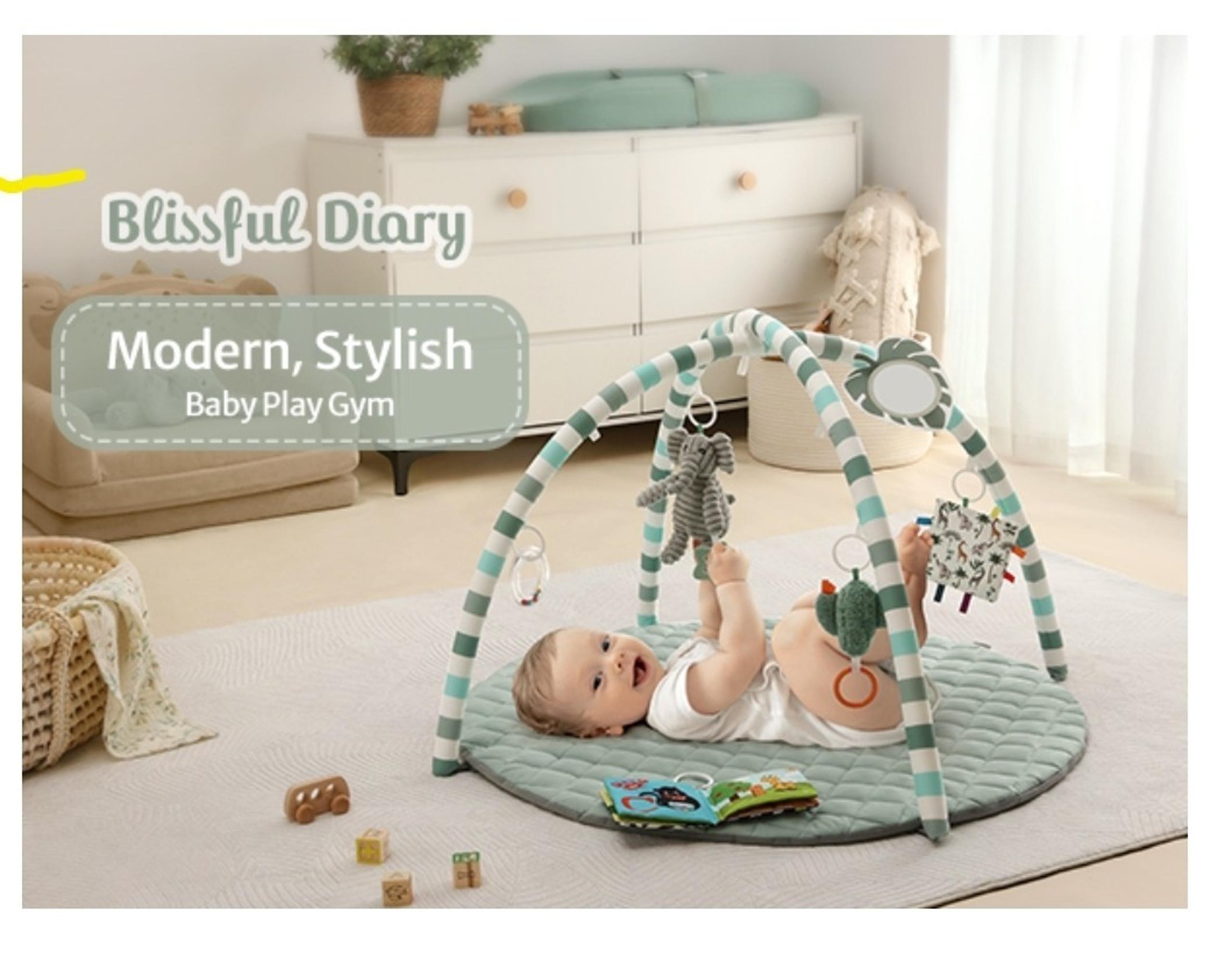 Blissful Diary Baby Play Gym Mat, Tummy Time Mat with 6 Detachable Toys for Stag