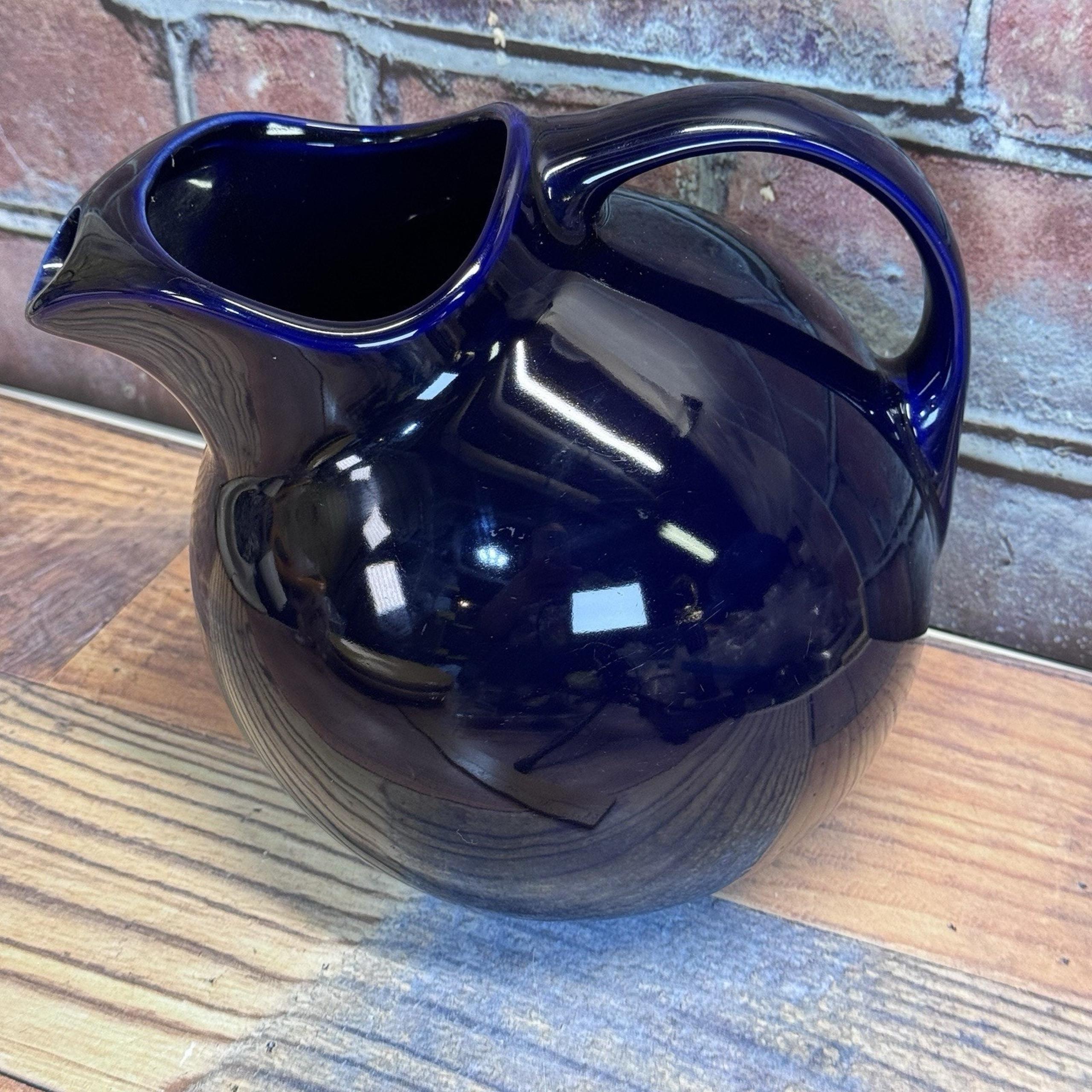 Vintage Hall Pottery Cobalt Blue Tilt Ball Water Pitcher With Ice Lip MCM #633
